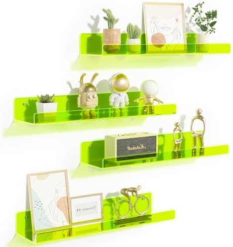 upsimples 4 Pcs 15" Acrylic Shelves for Wall Display, Fluorescent Green