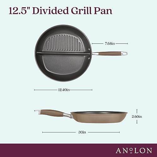 Anolon Advanced Home Hard Anodized Nonstick Divided Grill and Griddle Pan, 12.5 Inch, Bronze