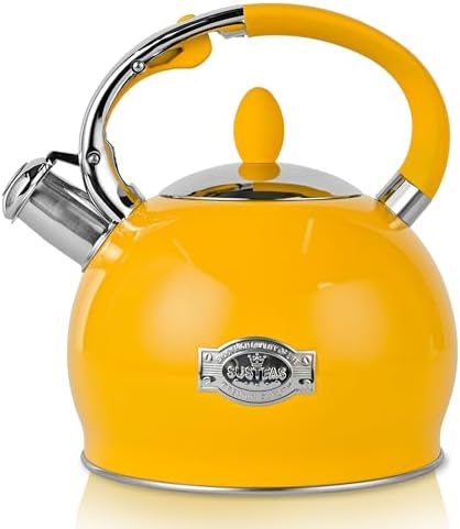SUSTEAS Whistling Tea Kettle, 2.7QT Food-Grade Steel Teapot, YELLOW