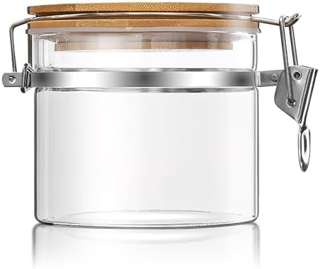 18 oz/550 ml Glass Storage Canister with Airtight Bamboo Lid, Small Clear Decorative Container Jar for Coffee Spice Candy Salt Tea Cookie Condiment Pepper Sugar Overnight Oatmeal Snacks