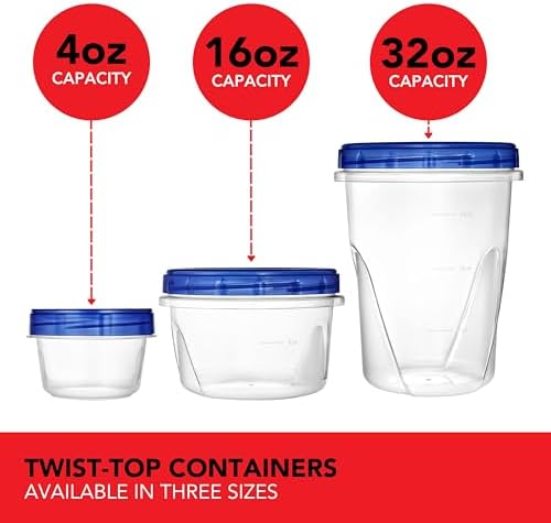 Stock Your Home 4oz Plastic Containers with Twist Top Lids (6 Pack), 1/2 Cup Small Freezer Containers for Leftover Food, Airtight Reusable Soup Containers with Lids, Microwave and Dishwasher Safe