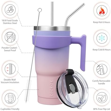 BJPKPK 20 oz Tumbler with Handle & Straw, Insulated Stainless Steel Mug
