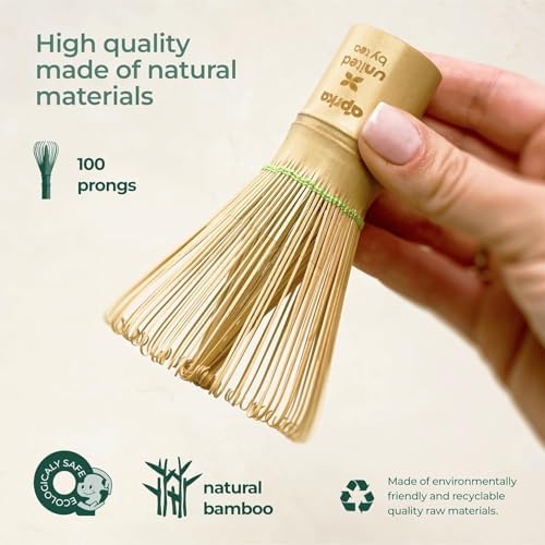 Matcha Whisk Spoon Set, Bamboo Chasen with Stainless Steel Measuring Spoon and Chashaku Scoop for Japanese Tea Ceremony