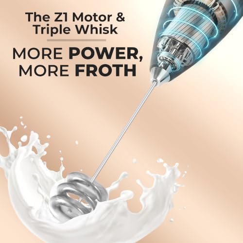 Zulay Kitchen Powerful Milk Frother Wand With Duracell Batteries - Ultra Fast Handheld Drink Mixer - Electric Whisk Foam Maker for Coffee, Lattes, Cappuccino & Matcha - Triple Whisk - Onyx Slate