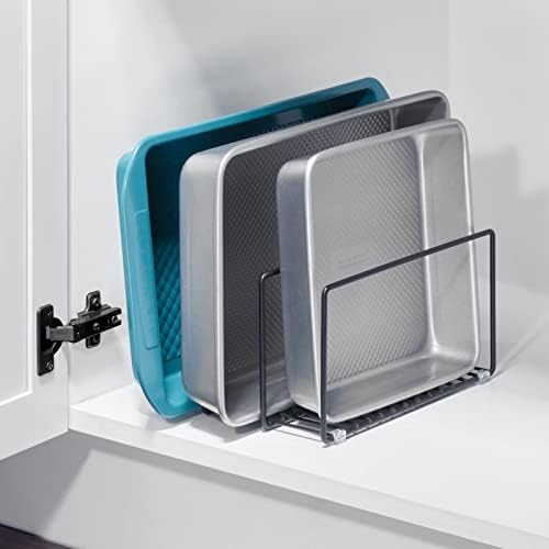 mDesign Metal Pan Organizer for Kitchen Cabinet, Counter, Pantry Shelf - 3 Slots for Baking Sheets, Muffin Pans, Cutting Boards, Frying Pans - Pan Organizer and Storage - Concerto Collection - Black