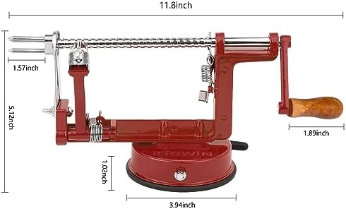 Apple Peeler Corer, Long lasting Chrome Cast Magnesium Alloy Apple Peeler Slicer Corer with Stainless Steel Blades and Powerful Suction Base for Apples and Potato(Deep Red)