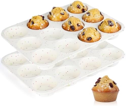 CAKETIME Silicone Muffin Pan, Cupcake Pan 12 Cups Regular Size Muffin Tin Non Stick Muffin Pan for Baking Banana Muffin, Cupcake, Egg Muffin 2 Pack Confetti