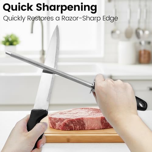 MOJOTORY Knife Sharpener Rod, Honing Steel, 8 Inch