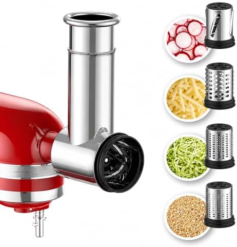 Stainless Steel Cheese Grater Attachment for KitchenAid Stand Mixer,4 Drum Blades for Slicing and Shredding Cheese & Vegetables,Dishwasher Safe Kitchen Prep Accessory for Salad Prep
