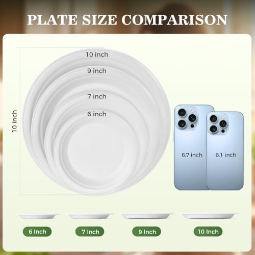 BESTVIP 7 Inch Compostable Sugarcane Paper Plates, White,100 Pack