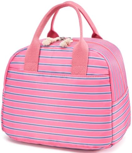 LOVELYWIND Lunch Box for Women, Insulated Lunch Bag, Pink Striped Tote