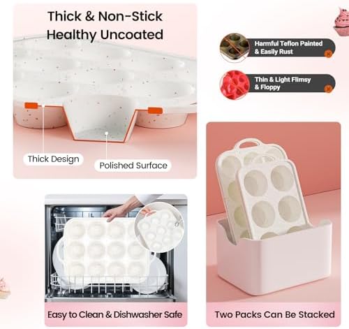 Silicone Muffin Pan for Baking with Metal Reinforced Frame, Nonstick Cupcake Pan 1 Pack Regular Size Egg Bites Silicone Mold