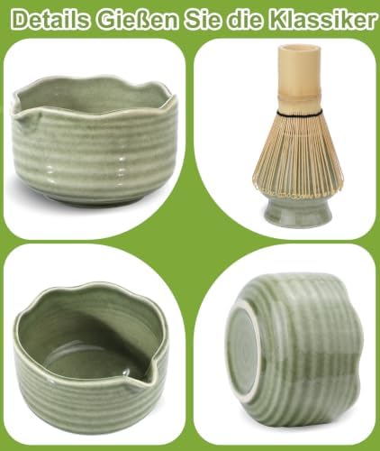 JBER Matcha Set with 17oz Ceramic Bowl, Bamboo Whisk, 7PCS Matcha Whisk Set