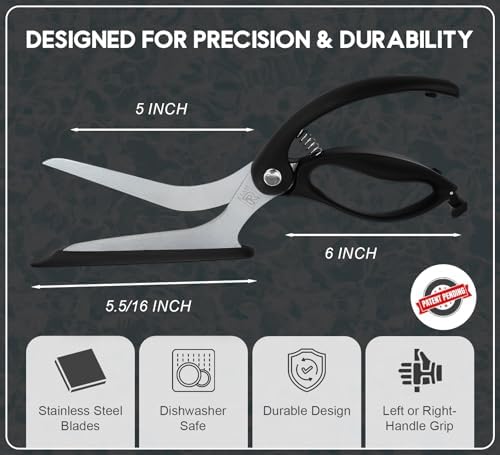Pizza Scissors with Non Stick Slice Server. Sharp Pizza Cutting Without Topping Mess.Firm Grip, Food Grade Stainless Steel Pizza Cutter. Dishwasher Safe. 4 in 1 Kitchen Scissors (Black Spatula)