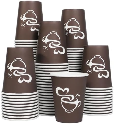 Clawsoff 100 Count 12 oz Coffee Cups Disposable Paper Hot Coffee Cups Brown