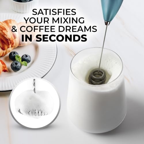 Zulay Kitchen Powerful Milk Frother Wand With Duracell Batteries - Ultra Fast Handheld Drink Mixer - Electric Whisk Foam Maker for Coffee, Lattes, Cappuccino & Matcha - Triple Whisk - Ocean Depth