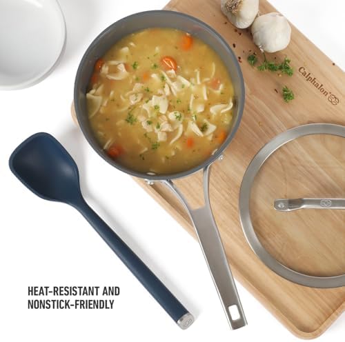 Calphalon Edge Silicone Spoon, Flexible Silicone Cooking Spoon with Reinforced Core, Heat-Resistant Nonstick-Safe Kitchen Spoon for Stirring, Mixing & Serving, Navy