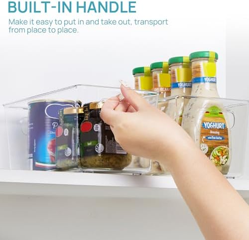 Vtopmart 6 Pack Clear Storage Bins, Pantry Storage Bins with Handle, Small