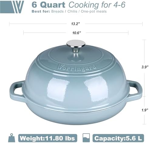 VORRINGARD Enameled Cast Iron Dutch Oven Pot with Lid, Bread Oven for Sourdough Bread Baking, Dutch Ovens with Bread Proofing Basket& Baking Supplies Set, 6 Quart, Sea salt