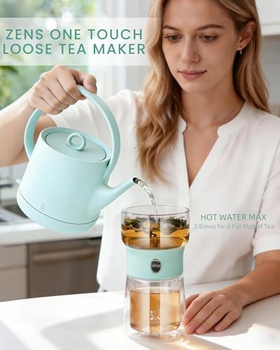 ZENS Modern Tea Infuser Pot, Small One Touch Tea Maker for Loose Tea, Blue