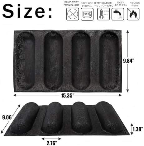 Dioycli Bread Mold for Baking Silicone Large Baguette Bread Pan, 4-Loaf