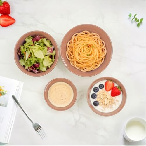 4-Piece Classic Plastic Prep Bowls with Lids, Nesting Plastic Small Mixing Bowl Set for Mixing, Baking, Prepping, Cooking and Serving Food, Microwave and Dishwasher Safe (Light pink)