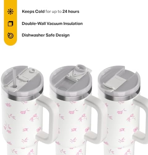 RTIC 40oz Road Trip Tumbler, Insulated, Ceramic Lined, Pink Magnolias
