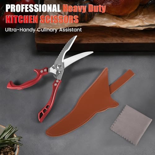 Heavy Duty Kitchen Shears by ANDONG, Kitchen Scissors,Stainless Steel Poultry Shears Heavy Duty Professional, Red