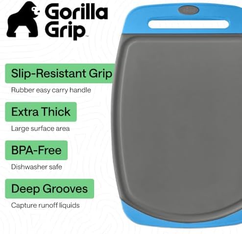 GORILLA GRIP BPA-Free Reversible Kitchen Cutting Board, Set of 3, Gray Aqua