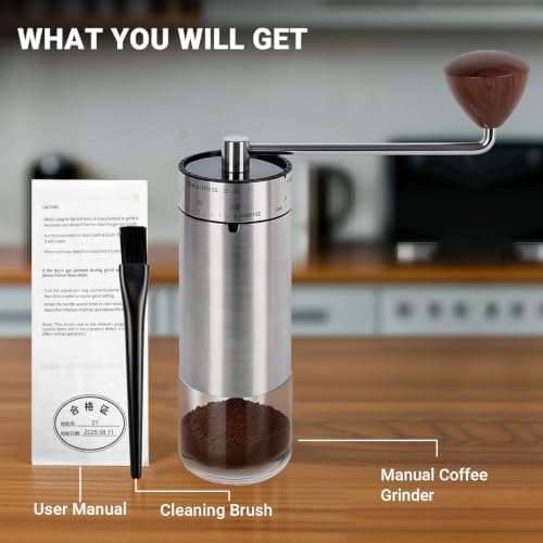 CEVING Mini Manual Coffee Grinder With 40 Adjustable Settings, Silver