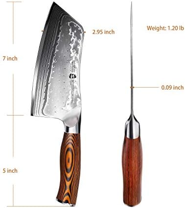 TUO Cutlery Cleaver Knife - Japanese AUS-10 45-Layers Steel - Chinese Chef's Knife Featured Damascus Rose Pattern - Meat and Vegetable Cleaver with Ergonomic Pakkawood Handle-7"-Fiery Phoenix
