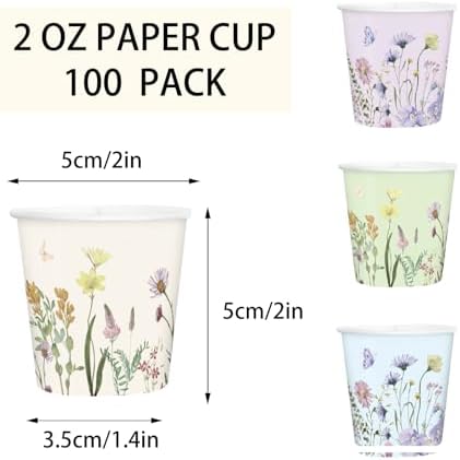 RUSPEPA 2 oz Bathroom Cups, Disposable Paper Cups - 100 Pack Set Wild Flower Design Printed - Mini Mouthwash Rinse Paper Cups for Home, Bathroom, Picnic, Party, and Events