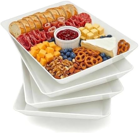 Serving Tray Platter, 17.5'' x 11.5'' x 1.6'', 4 Pcs Food Tray for Veggie Fruit Snack Dessert Cookie Cheese, Food Trays for Party Supplies Display, Large Platters for Serving Food, BPA Free