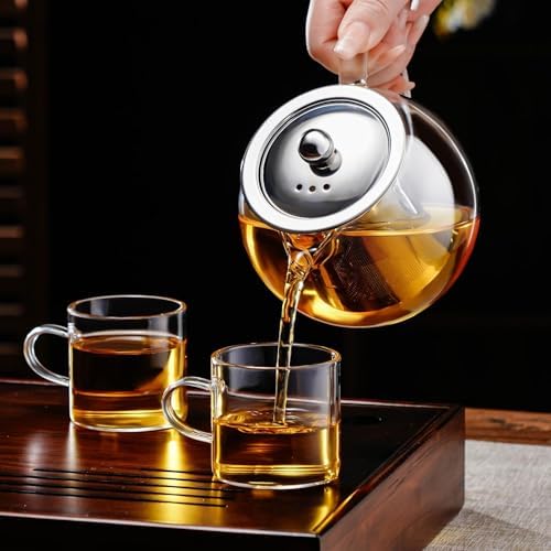 PARACITY Tea Pot with Infuser, 34 oz Stovetop Glass Tea Kettle, Round Body