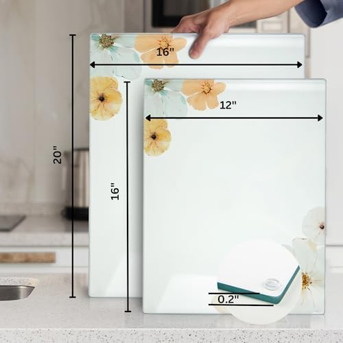 Kitchenville Glass Cutting Board 20”x16”: Tempered Glass Kitchen Counter Protector - Durable- Scratch-Resistant, Heat-Proof - Design 5 - Floral Design