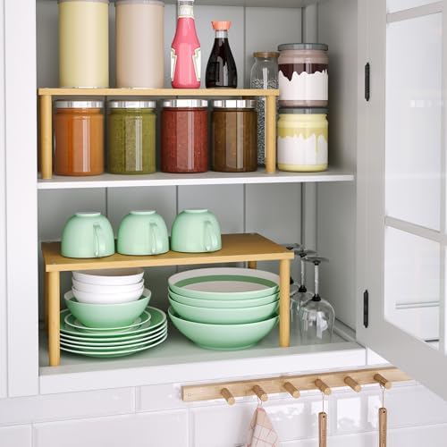 VERTORGAN 2 Pack Cabinet Organizer Shelf,Bamboo Countertop(Large,Natural)