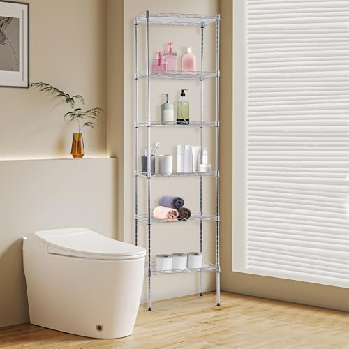 BestOffice | 6-Tier Wire Shelf | 17" x 12" x 64" | Chrome