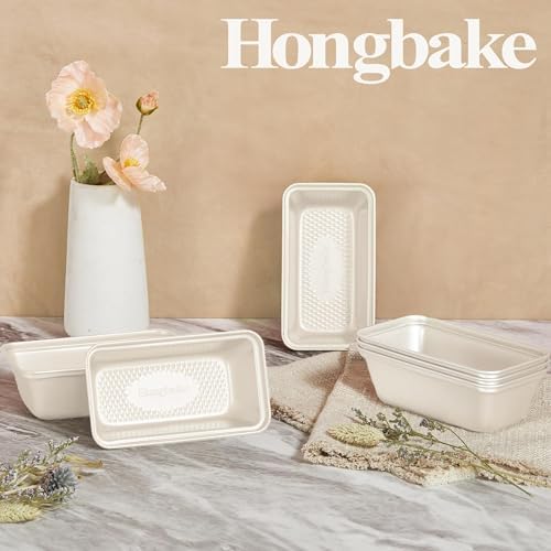 HONGBAKE 3 Pack Nonstick Mini Loaf Pans, 6 x 3.3 x 2 Inch Small Bread Pans for Homemade Bread, Tiny Banana Baking Tins with Diamond Texture, Non-toxic Mini Meatloaf Pans Set, Creamy