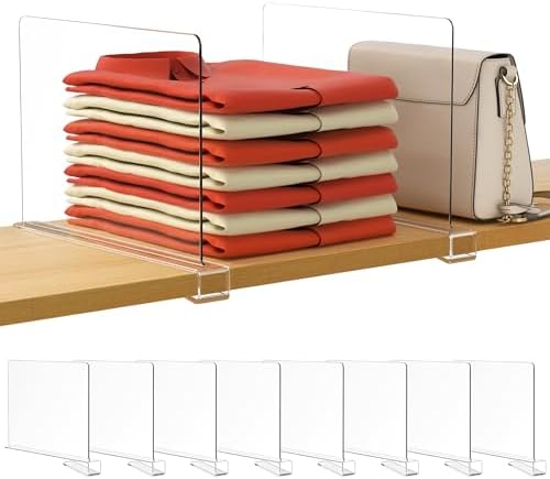 HBlife 8 Pack Clear Shelf Dividers, Vertical Purse Organizer for Closet Perfect for Sweater, Shirts, Handbags in Bedroom and Kitchen, Adjustable Acrylic Bookshelf for Organization