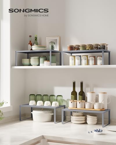 SONGMICS Set of 2 Metal Spice Racks, Stackable Expandable Shelf Risers
