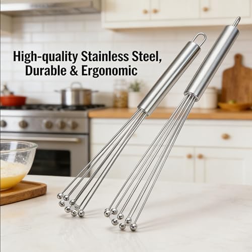 Stainless Steel Whisk, Metal Whisk for Kitchen Cooking & Egg Mixing