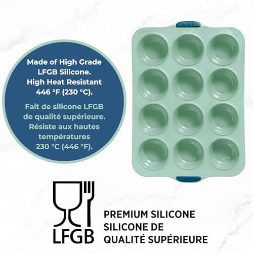 Starfrit 12-Cup Silicone Muffin Pan, Metal Frame, BPA-Free, Green