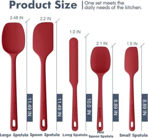 ChefAide 5 Pieces Silicone Spatulas Set, Heat Resistant Rubber Spatula