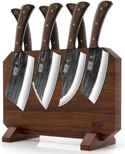 HOSHANHO 8PCS Butcher Kitchen Knife Set, Sharp Magnetic Knife Block Set