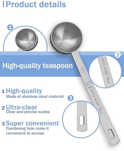 Teaspoon Measuring Spoons, 10mL (10 cc | 1/3 oz) Stainless Steel Teaspoon Scoop, Long Handle Metal Measuring Spoons for Cooking,Baking (0.35 OZ)