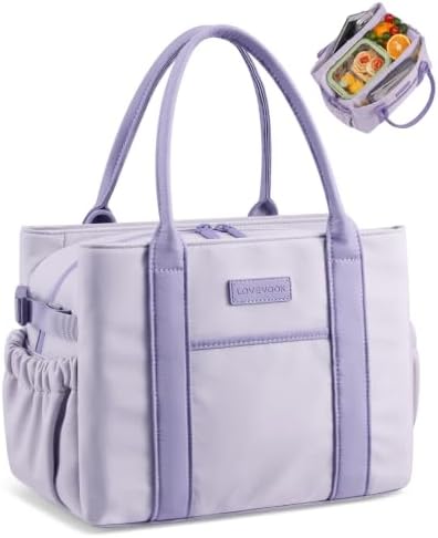 LOVEVOOK Insulated Lunch Bag Women with Triple Compartments & Bottle Holder