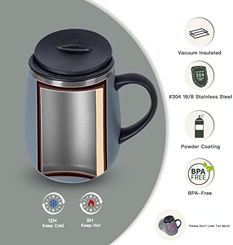 Ideus 16 oz Insulated Coffee Mug with Handle and Lid (Ultimate Gray)