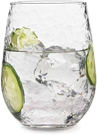Libbey Hammered Stemless Wine Glass Set of 8, 17 oz