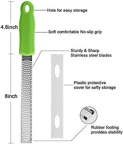 8-Inch Lemon Zester & Cheese Grater, 18/8 Stainless Steel, Green