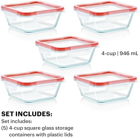 Pyrex Freshlock (5-Pack, 4 Cup) Glass Food Storage Containers Set
